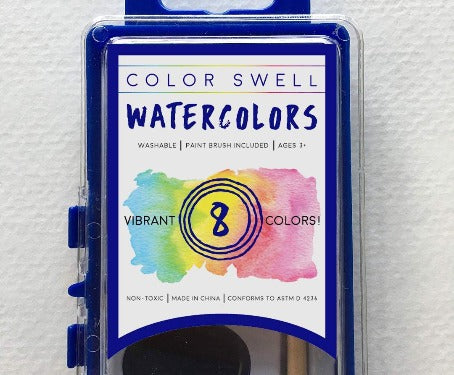 Color Swell Watercolor Paint Pack Wood Brushes 8 Colors